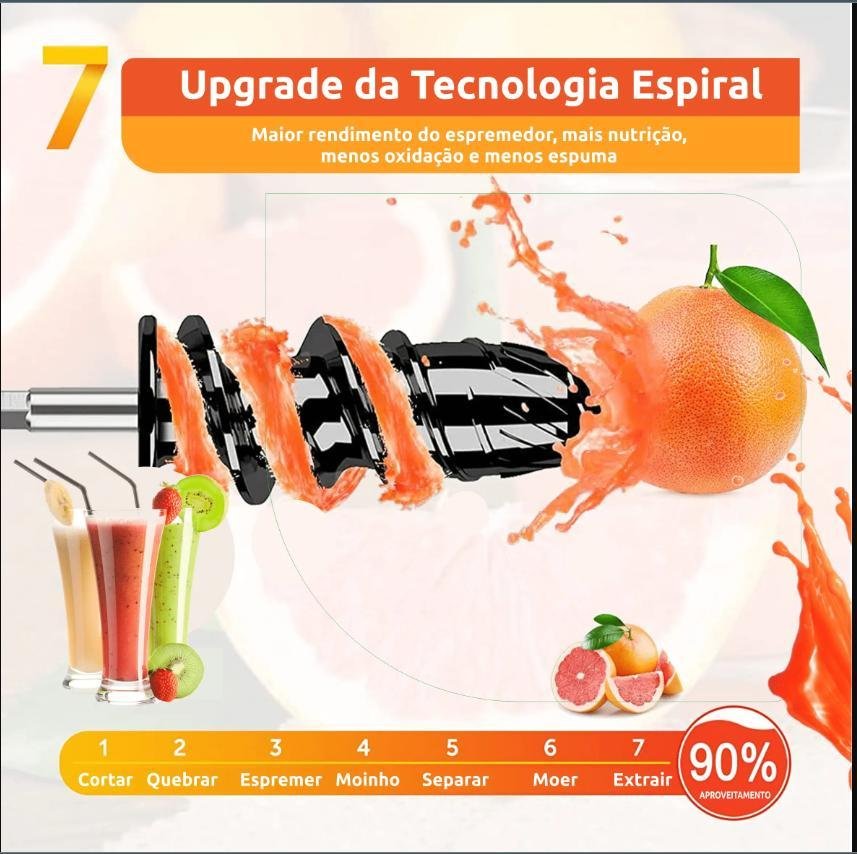 Slow Juicer Moedor Espremedor Extrator Prensa a Frio 110v - 8