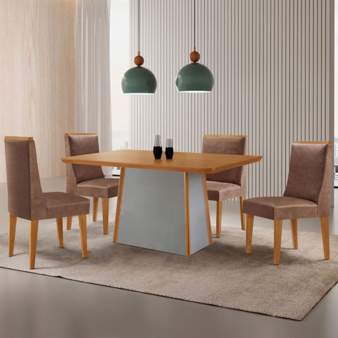 Mesa de Jantar Diane 120cm Tampo Mdf Laminado com 4 Cadeiras Lisboa Moderna Mobília