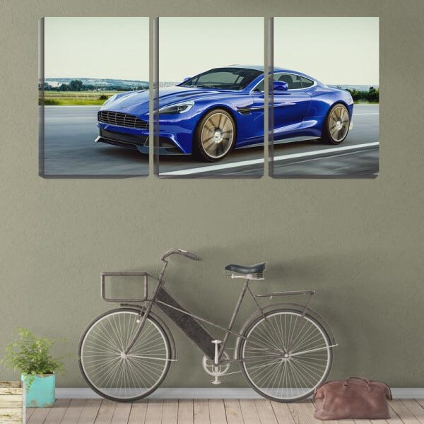 Quadro canvas 68x126 carro de luxo azul na estrada - 2