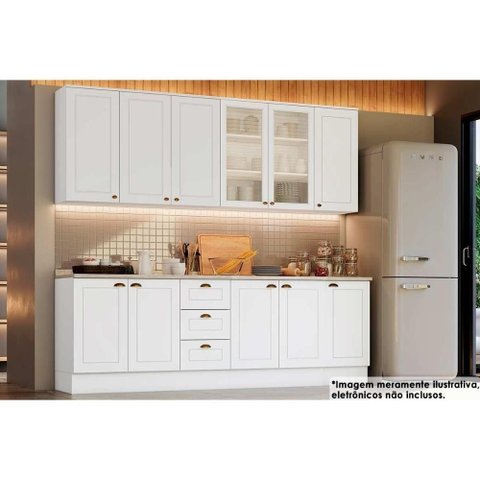 Kit Cozinha Modulada 9 Peças Americana 3 Aéreos + 3 Balcões +3complementos C5p37 Branco2 Aéreos