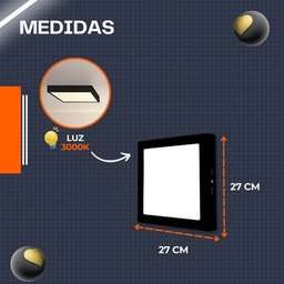 Painel Plafon de Led Sobrepor 25w Quadrado - Preto Bivolt - 5
