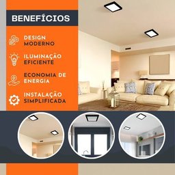 Painel Plafon de Led Sobrepor 25w Quadrado - Preto Bivolt - 8