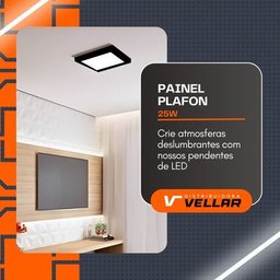 Painel Plafon de Led Sobrepor 25w Quadrado - Preto Bivolt - 3