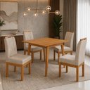 Ver imagem 3 de Conjunto Mesa 90x90 com 4 Cadeiras Blend Pés Madeira Maciça Apartamento Compacto Premium - Bege