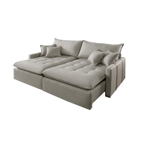 Sofá Cama Star 05 1,90m Molas Ensacadas Design Clean e 4 Almofadas Fibra Siliconada - Capuccino