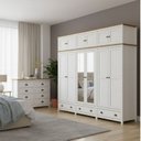 Ver imagem 1 de Conjunto Guarda-Roupa 12 Portas e Cômoda 8 Gavetas 100% Madeira Maciça - Topázio Finestra Móveis Branco/Freijó