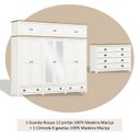 Ver imagem 4 de Conjunto Guarda-Roupa 12 Portas e Cômoda 8 Gavetas 100% Madeira Maciça - Topázio Finestra Móveis Branco/Freijó