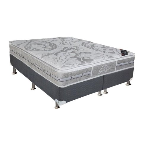 Cama Box King: Colchão Molas Ensacadas Castor Pocket Super Luxo Látex SLX + Base CRC Suede Cinza(193