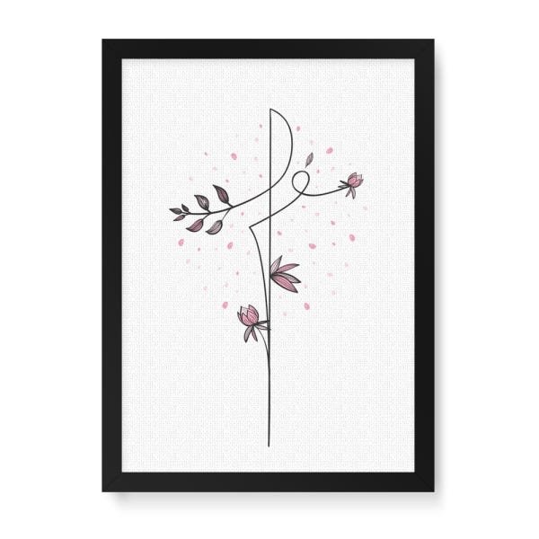 Quadro Decorativo em Tela Canvas Fé Floral - 32,5x23cm (Moldura caixa em laca preta) - Arte Maníacos - 1