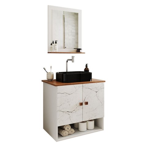 Gabinete Arm Banheiro Deli 2 Portas com Cuba Oxford Preta