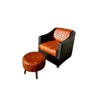 Poltrona Tyla Composse Metalado Courano nozes Com puff SLK Decor