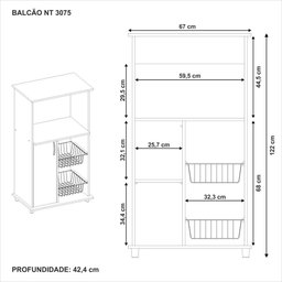Balcão com Fruteira 1 Porta 2 Cestos Notável Nt 3075 Marrom Branco - 4