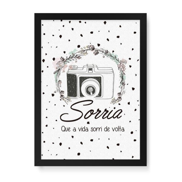 Quadro Decorativo Tela Canvas Sorria Câmera - 46x32,5cm (Moldura caixa laca preta) - Arte Maníacos - 1