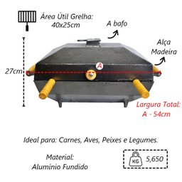 Churrasqueira Alumínio Fundido Craqueada Preta Bafo 40x25cm - 4