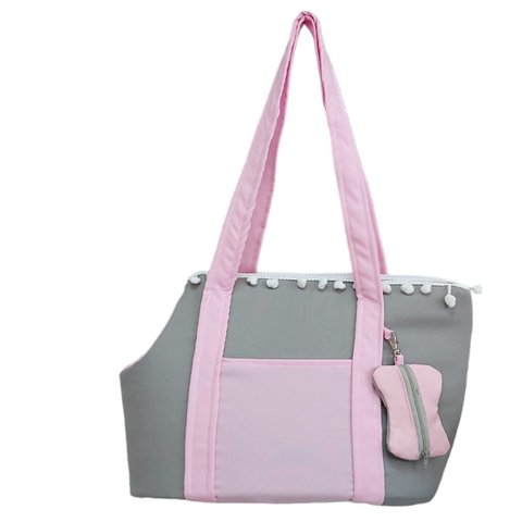 Bolsa Mala Viagem Pet Cachorro Caes e Gatos Bolinhas Brancas Cor Rosa Passeio Bolsa Ombro M