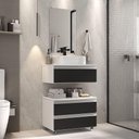 Ver imagem 1 de Conjunto Gabinete Banheiro Creta 60cm (gabinete+espelheira+cuba) Branco Preto