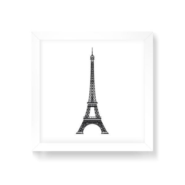 Quadro Decorativo Torre Fundo Branco - 50x50cm (Moldura em laca branca) - Arte Maníacos - 1