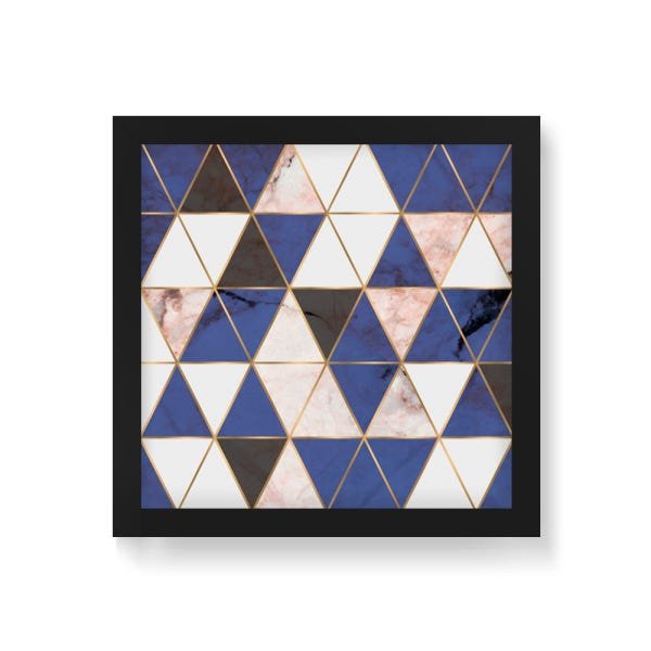 Quadro Decorativo Triangulos Mármore Azul - 30x30cm (Moldura caixa em laca preta) - Arte Maníacos - 1
