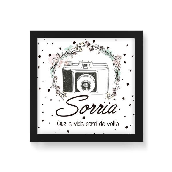 Quadro Decorativo Sorria Câmera - 20x20cm (Moldura em laca preta) - Arte Maníacos - 1