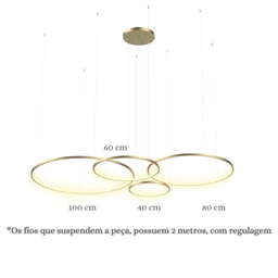 Lustre Pendente Anel de Led Losi 4 Argolas Aro em Alumínio 122W - 2