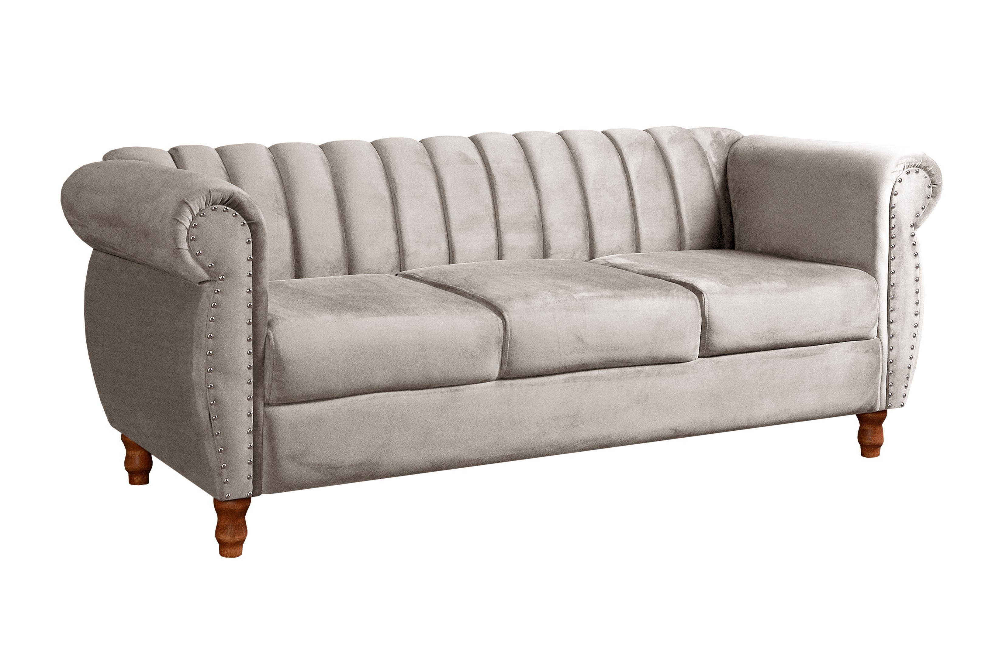 Sofá Chesterfield Realeza 3 Lugares Decoração Retrô - Suede Bege Claro - 2