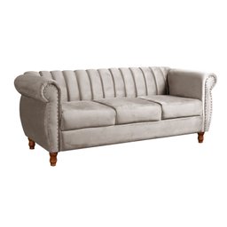Sofá Chesterfield Realeza 3 Lugares Decoração Retrô - Suede Bege Claro - 2