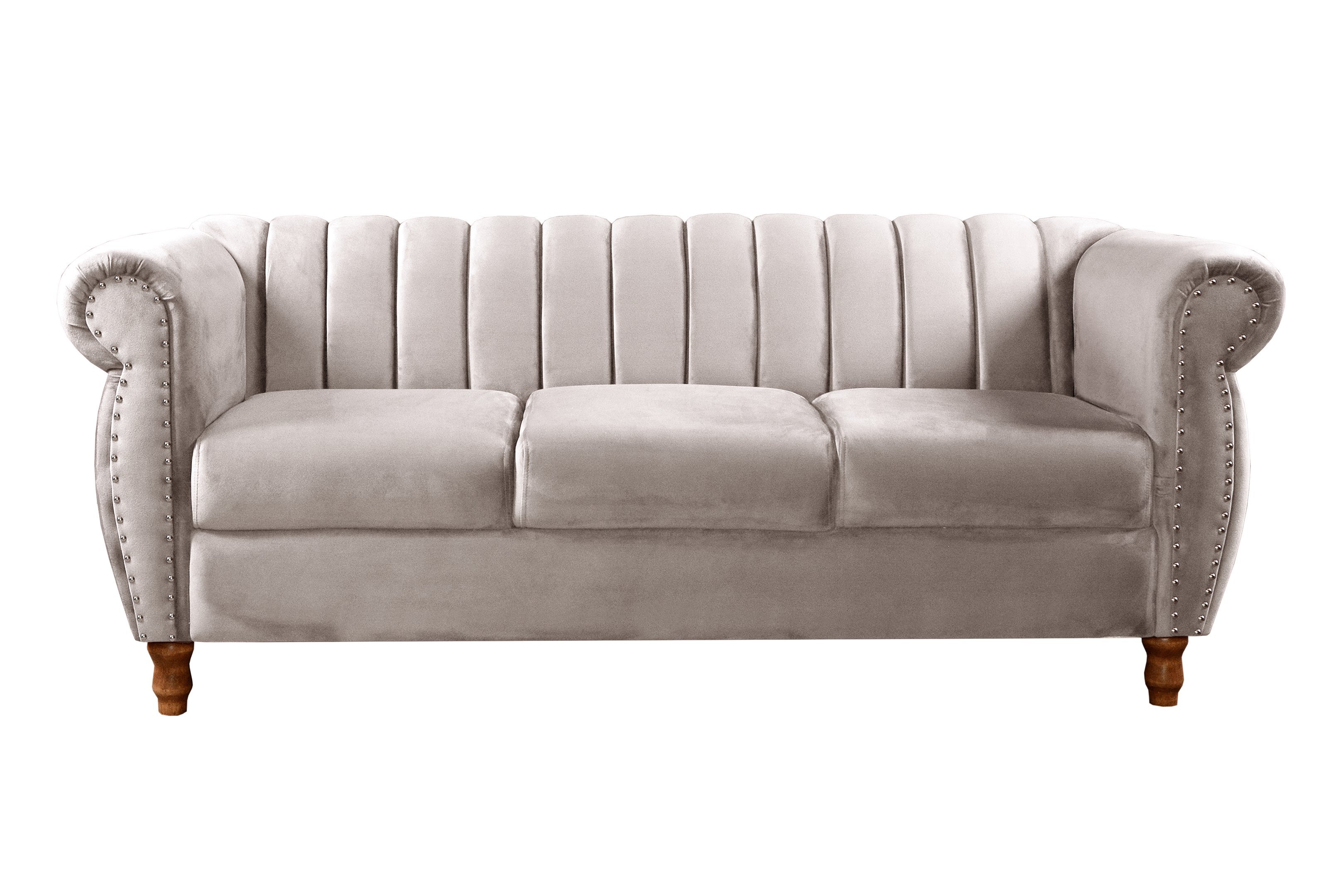 Sofá Chesterfield Realeza 3 Lugares Decoração Retrô - Suede Bege Claro