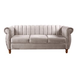 Sofá Chesterfield Realeza 3 Lugares Decoração Retrô - Suede Bege Claro - 1