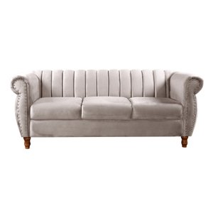 Sofá Chesterfield Realeza 3 Lugares Decoração Retrô - Suede Bege Claro