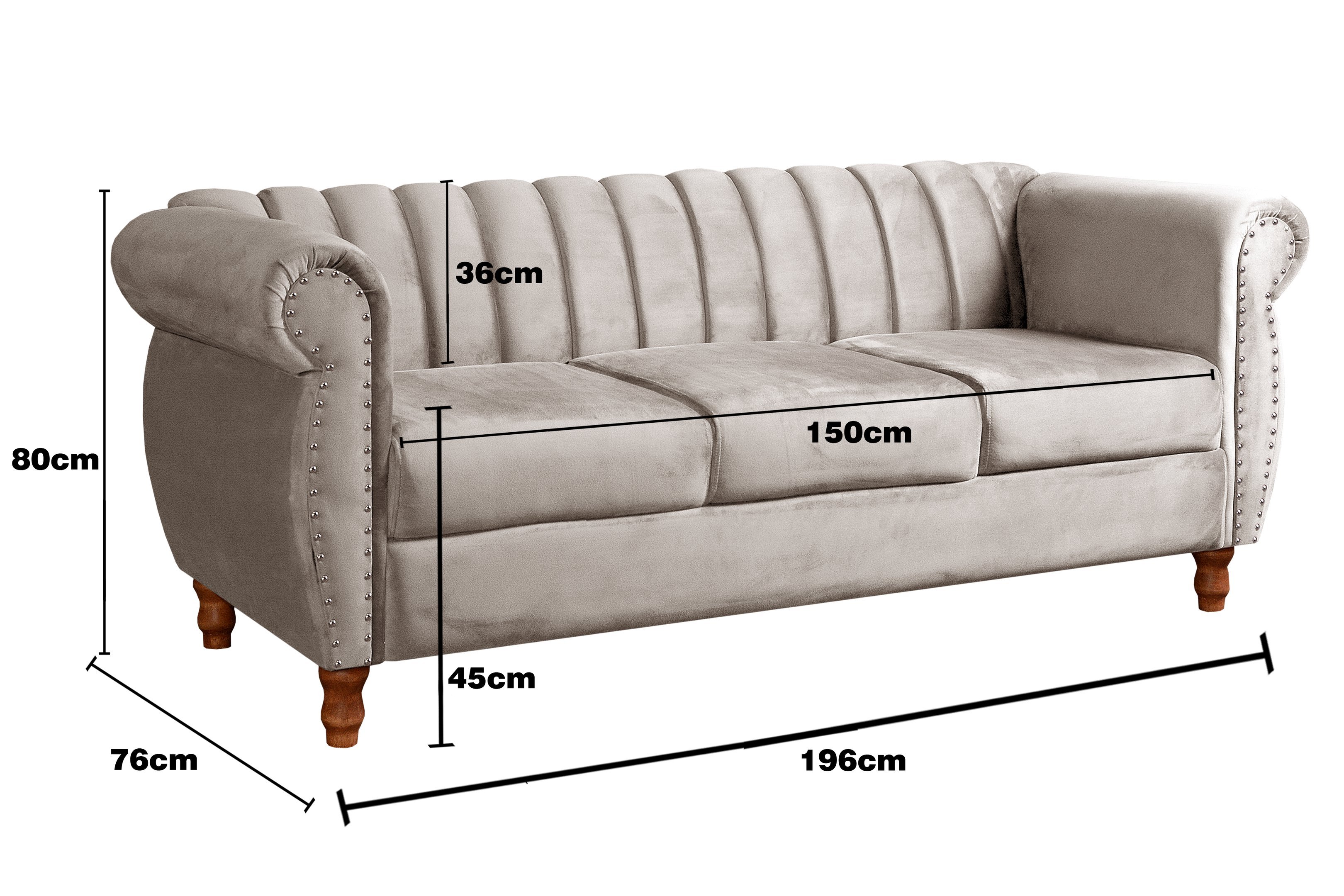 Sofá Chesterfield Realeza 3 Lugares Decoração Retrô - Suede Bege Claro - 4