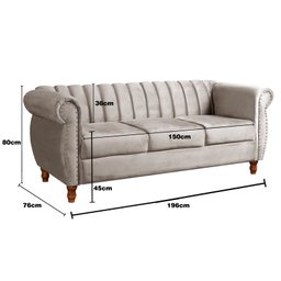 Sofá Chesterfield Realeza 3 Lugares Decoração Retrô - Suede Bege Claro - 4