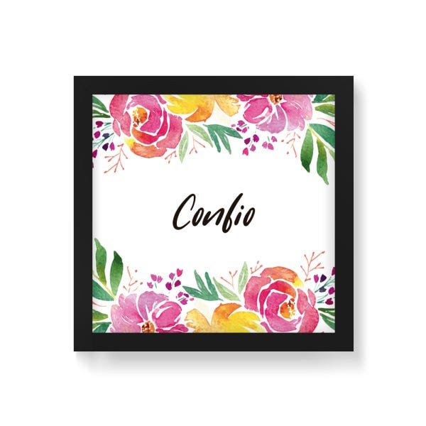 Quadro Decorativo Floral Confio - 30x30cm (Moldura caixa em laca preta) - Arte Maníacos - 1