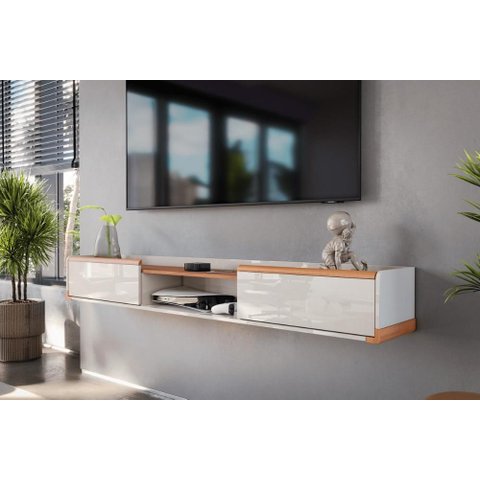 Bancada Suspensa Gália 1.8 Off White Perolizado/jequitiba 2 Gavetas