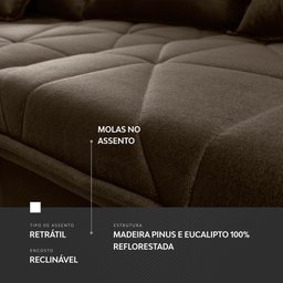 Sofá Retrátil/Reclinável Trento 2,30m Suede Velut Tabaco c/ Molas no Assento - King House - 6
