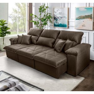 Sofá Retrátil/Reclinável Trento 2,30m Suede Velut Tabaco c/ Molas no Assento - King House