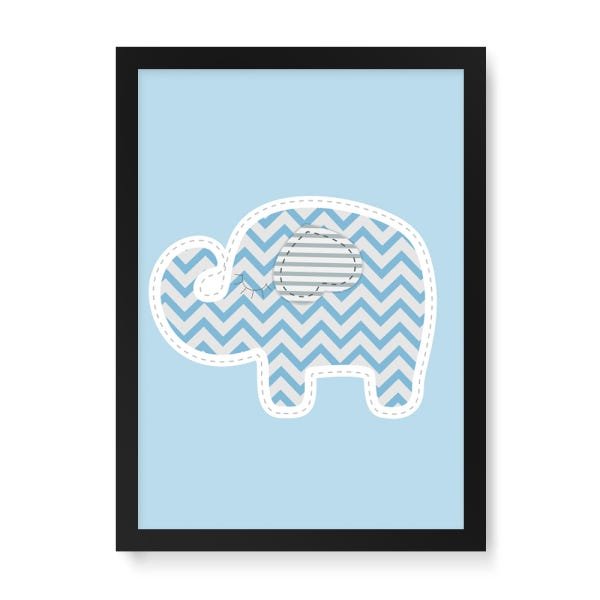 Quadro Decorativo Elefantinho Azul - 23x16,25cm (Moldura em laca preta) - Arte Maníacos - 1