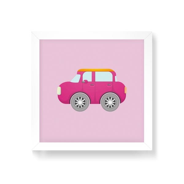 Quadro Decorativo Carrinho Rosa - 30x30cm (Moldura em laca branca) - Arte Maníacos - 1