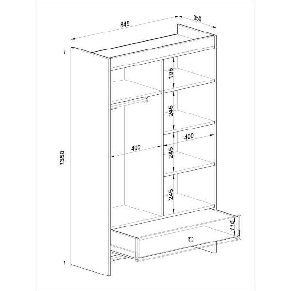 Closet Infantil Suspenso 1 Gaveta 84,5x135x35cm Linha Kids  - 3