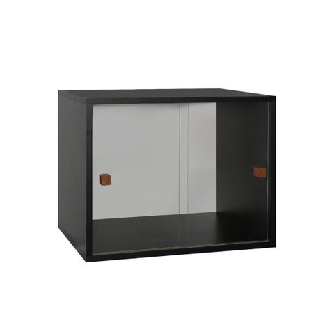 Armário Kit 52 Preto com Portas de Correr Acrílico e Puxador Montante Natural