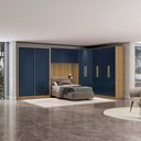 Ver imagem 1 de Guarda Roupa Quarto Modulado Solteiro Adapt  5 Peças Nogueira/Azul Profundo 418cm x 263cm - Kappesberg