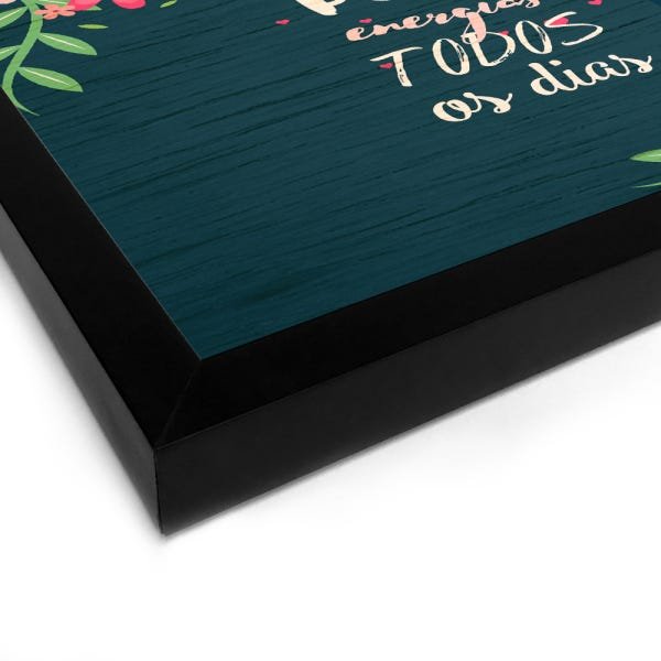 Quadro Decorativo em Madeira Boas Energias Flores - 32,5x23cm (Moldura caixa em laca preta) - Arte M - 2
