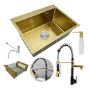Ver imagem 1 de Kit Cuba Pia Aço Inox Quadrada Cozinha e Torneira Flexivel Cor Dourada Brinovar