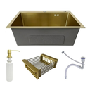 Ver imagem 3 de Kit Cuba Pia Aço Inox Quadrada Cozinha e Torneira Flexivel Cor Dourada Brinovar