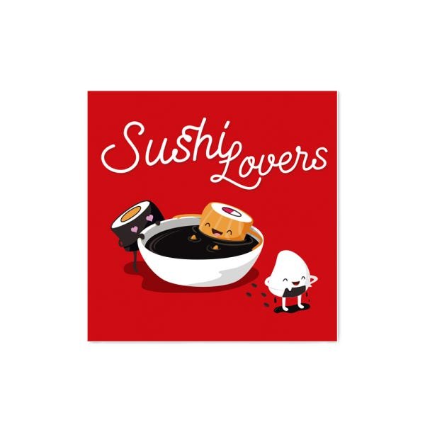 Quadro decorativo com moldura caixa branca em Placa - Sushi Lovers - 30x30cm - Arte Maníacos - 1