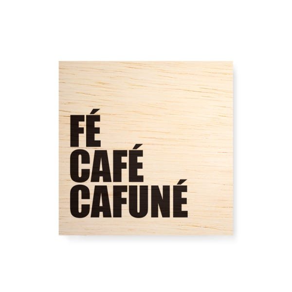 Quadro decorativo com moldura caixa branca em Madeira - Fé, Café e Cafuné - 30x30cm - Arte Maníacos - 1
