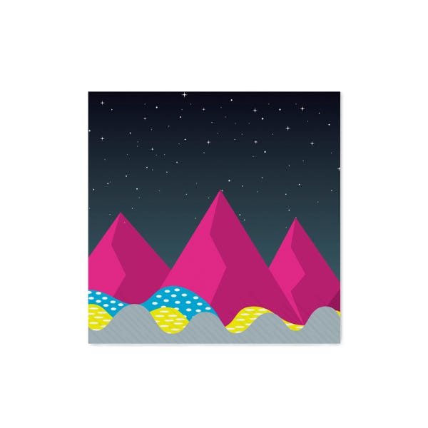 Quadro decorativo com moldura caixa branca em Placa - Montanhas Geométricas Magenta - 30x30cm - Arte - 1