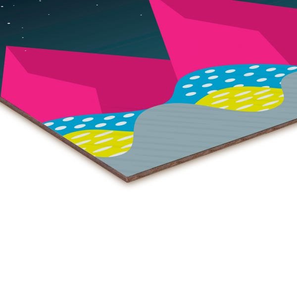 Quadro decorativo com moldura caixa branca em Placa - Montanhas Geométricas Magenta - 30x30cm - Arte - 2