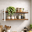 Ver imagem 1 de Prateleira Suspensa Parede Freijó Estilo Industrial Mdf Premium com Suportes em Aço Branco