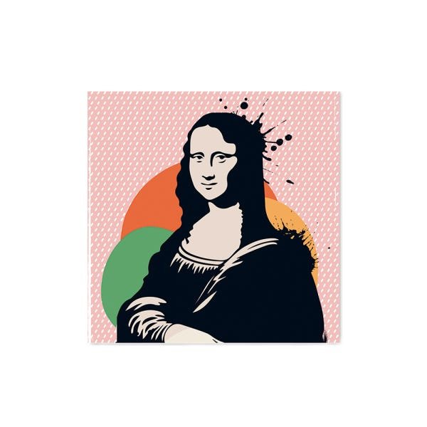 Quadro decorativo com moldura caixa branca em Placa - Monalisa Fundo Rosa - 30x30cm - Arte Maníacos - 1