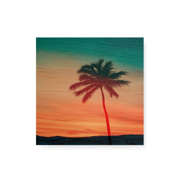Quadro decorativo com moldura caixa branca em Madeira - Coqueiro Por Do Sol - 30x30cm - Arte Maníaco - 1